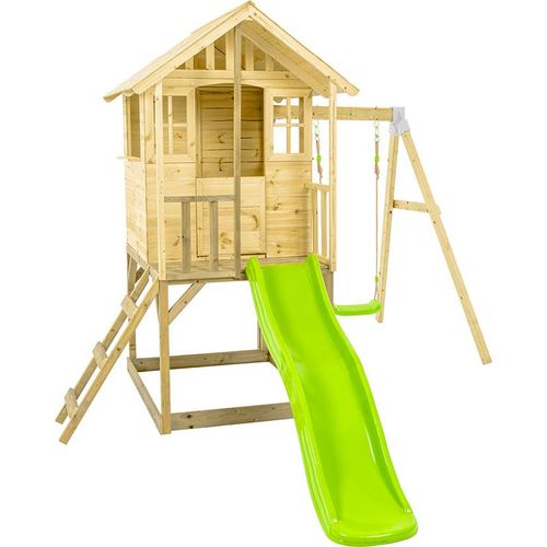 Zwerkules Villa 2 Kinder Stelzenhaus mit Rutsche und Schaukel Holz