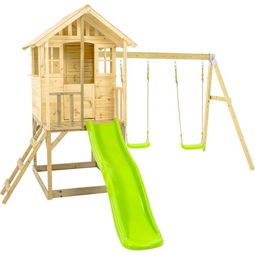 Zwerkules Villa 3 Kinder Stelzenhaus mit Rutsche und Schaukel Holz
