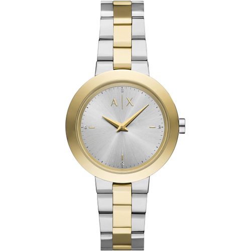 Quarzuhr ARMANI EXCHANGE, gold (silberfarben, goldfarben), Armbanduhren, Damen, Armbanduhr, Damenuhr, Edelstahlarmband, analog, Glassteine