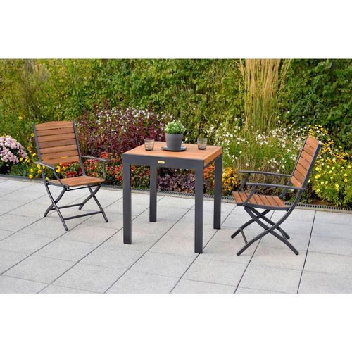 Gardenson Balkontisch , Graphit, Natur , Holz, Metall , Akazie , massiv , 65-130x75x65 cm , ausziehbar , Balkonmöbel, Balkontische