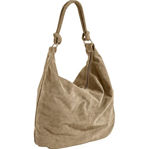 Beuteltasche HEINE, Damen, Gr. B/H/T: 39cm x 49cm x 2cm, beige (sand), Leder, unifarben, Taschen