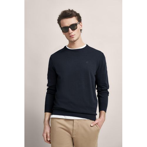 Rundhalspullover BUGATTI, Herren, Gr. XL, blau (marine), Sweatware, 100% Baumwolle, casual, regular fit, Rundhals, Langarm Rippbündchen, Pullover, aus reiner Baumwolle