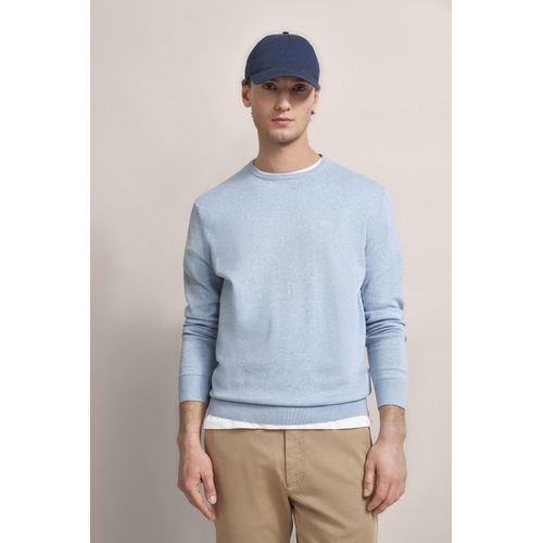 Rundhalspullover BUGATTI, Herren, Gr. 3XL, blau (hellblau), Sweatware, 100% Baumwolle, casual, regular fit, Rundhals, Langarm Rippbündchen, Pullover, aus reiner Baumwolle