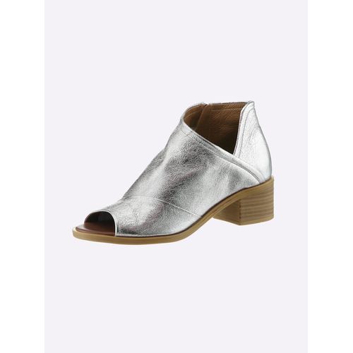 Sandalette, Damen, Gr. 38, silber (silberfarben), Leder, Leder, modisch, Schuhe Sommerboots Schaftsandale Ankleboots