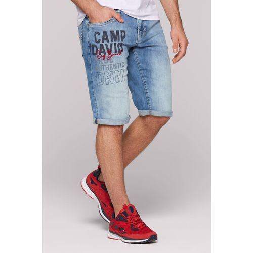 Jeansshorts CAMP DAVID, Herren, Gr. 40, Kurz, blau, Material: 98% Baumwolle, 2% Elasthan, Zusatz: Enthält nichttextile Teile tierischen Ursprungs (Badge), bedruckt, casual, slim fit, Jeans, mit Turn-Up Saum