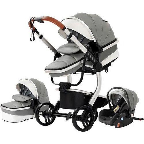 BrightWise Luxus Kinderwagen 3 in 1 van Kinderwagen - Kindersitz - Grau