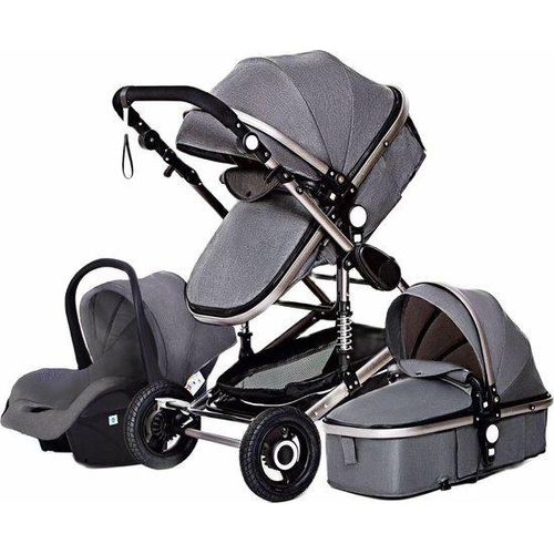 Magic ZC Luxury multifunktionaler 3-in-1 Kombikinderwagen hochwertiger Buggy faltbarer Kinderwagen grau inkl. Kindersitz & ergonomischer Babytrage