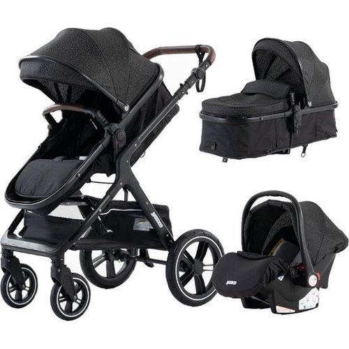 Kinderwagen 3-in-1 - Buggy - Kinderwagen mit Sitz und Kinderbett Kinderwagen - Hohe Qualitt Schwarz mit Sternenlichtdach