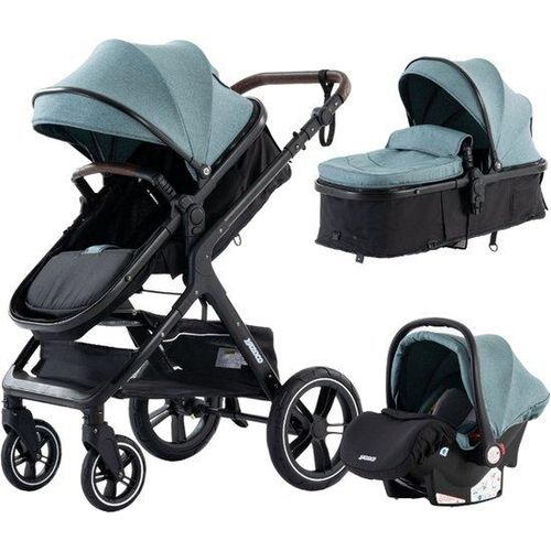 Luxus Kinderwagen - Kinderwagen 3 in 1 - leicht - Kinderwagen - Kinderwagen 3-in-1 inkl. Kindersitz - Kinderwagen Maxi Cosi - Buggy 3 in 1 - Neugeborenes - Grn/Schwarz