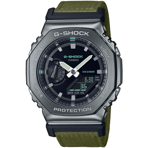 Chronograph CASIO G-SHOCK, grün (khaki, silberfarben), Armbanduhren, Herren, Quarzuhr,Armbanduhr,Herrenuhr,digital, bis 20 bar wasserd.Resinarmband
