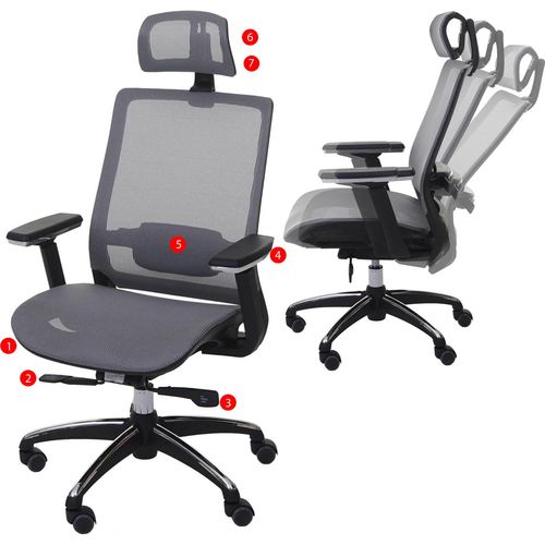 Bürostuhl HWC-A20, Schreibtischstuhl, ergonomisch Kopfstütze Stoff/Textil ISO9001 grau