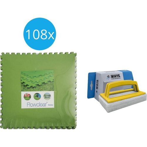 Flowclear - Sparpack - Bodenfliesen - 12 Packungen mit 9 Stück & WAYS Scheuerbürste