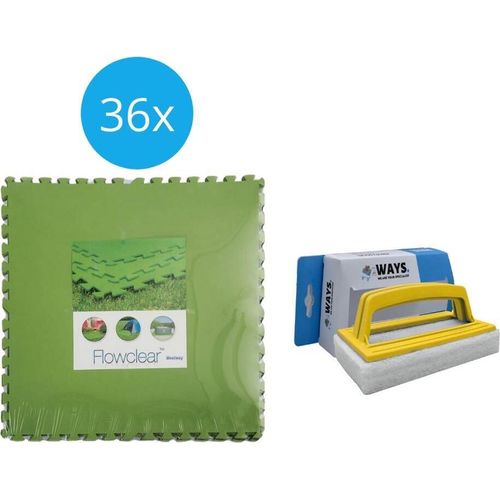 Flowclear - Sparpack - Bodenfliesen - 4 Packungen mit 9 Stück & WAYS Scheuerbürste