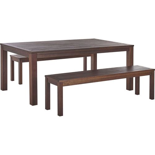 BELIANI Gartenmöbel Set Dunkelbraun Akazienholz rechteckiger Tisch 180x100 cm mit 2 Bänken Rustikal Terrasse Outdoor Indoor Gartenausstattung