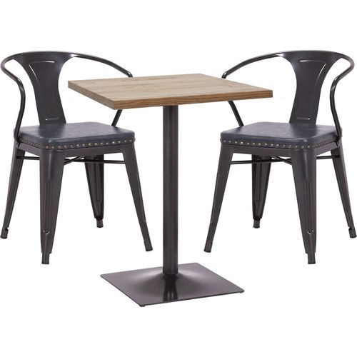Set Bistrotisch 2x Esszimmerstuhl HWC-H10d, Stuhl Tisch Küchenstuhl Gastronomie MVG schwarz-grau, Tisch hellbraun