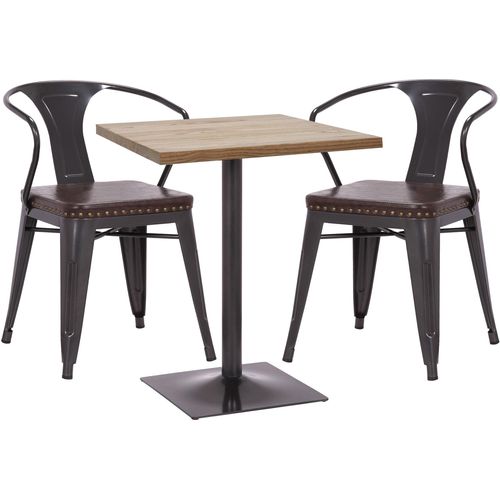Set Bistrotisch 2x Esszimmerstuhl HWC-H10d, Stuhl Tisch Küchenstuhl Gastronomie MVG schwarz-braun, Tisch hellbraun