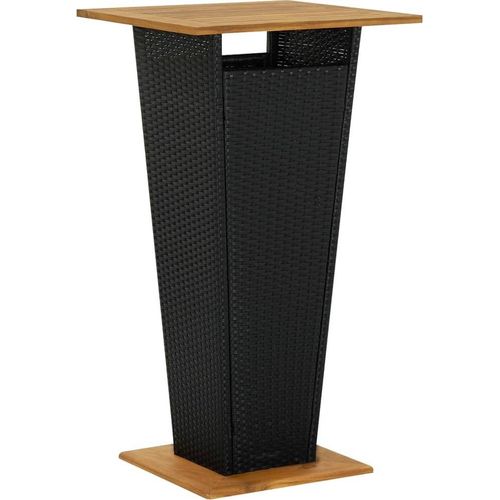 Bartisch Schwarz 60x60x110 cm Poly Rattan und Massivholz Akazie