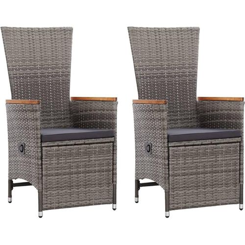 Garten-Liegestühle 2 Stk. mit Auflagen Poly Rattan Grau