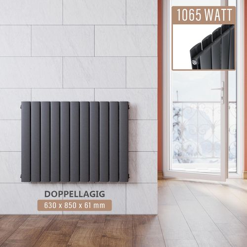 SONNI Paneelheizkörper 630×850mm Doppellagig Anthrazit Vertikal Heizkörper