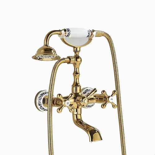 Badewannenarmatur, Aufputz, Retro-Stil, MESSING, gold, HIMEA, Wandmontage