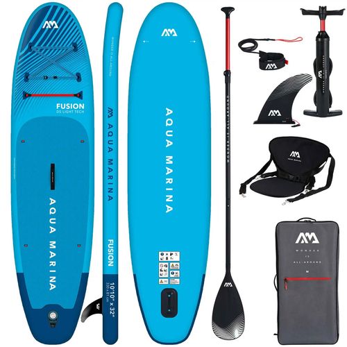 Aqua Marina Fusion SUP Board 330 cm aufblasbar – Allround Paddleboard für Anfänger – Blau + Kajak Sitz