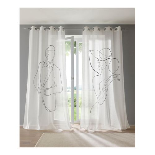 Gardine HEINE HOME Gr. 4, schwarz-weiß (weiß, schwarz), 245cm, Ösen, Ösen, 135cm, Polyester, Gardinen