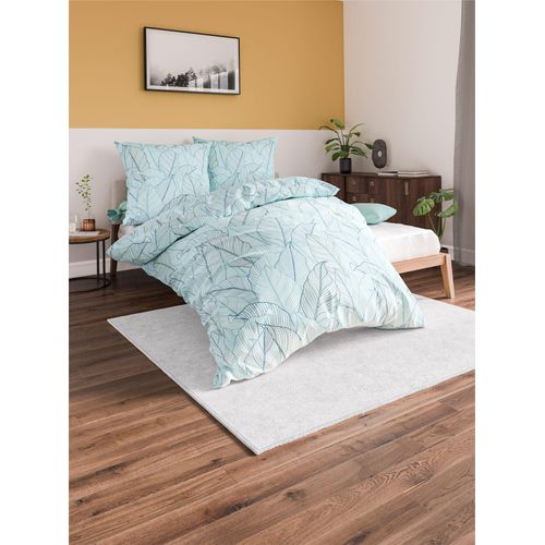 Bettwäsche WÄSCHEPUR Gr. 1, grün (zartmint, topas, bedruckt), B/L: 135cm x 200cm, , Feinbiber, B/L: 80cm x 80cm, Feinbiber, 100% Baumwolle, Bettwäsche