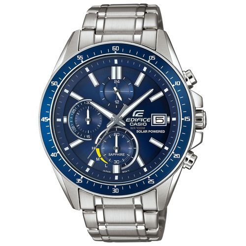 Chronograph CASIO EDIFICE, silber (blau, edelstahlfarben), Armbanduhren, Herren, Solaruhr, Armbanduhr, Herrenuhr, Edelstahlarmband, Saphirglas