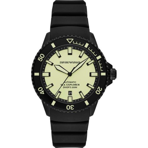 Automatikuhr EMPORIO ARMANI, schwarz, Armbanduhren, Herren, Armbanduhr, Herrenuhr, Mechanische Uhr, Edelstahlarmband, analog, Tag