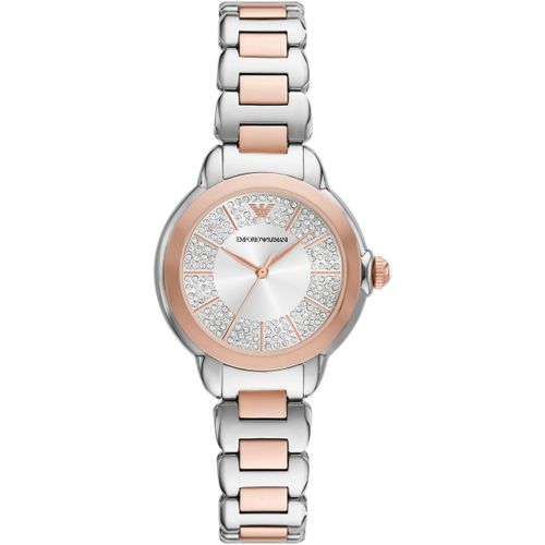 Quarzuhr EMPORIO ARMANI, gold (silberfarben, roségoldfarben), Armbanduhren, Damen, Armbanduhr, Damenuhr, Lederarmband, analog