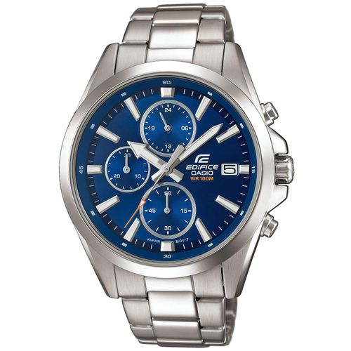 Chronograph CASIO EDIFICE, silber (blau, edelstahlfarben), Armbanduhren, Herren, Quarzuhr,Armbanduhr,Herrenuhr, Edelstahlarmband, bis 10bar wasserdicht