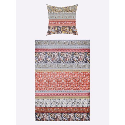 Bettwäsche WÄSCHEPUR Gr. 3, orange (terra, grau, bedruckt), B/L: 155cm x 220cm, , Renforcé, B/L: 80cm x 80cm, Renforcu00e9, 100% Baumwolle, Bettwäsche