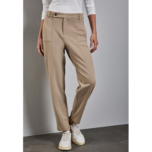 Stoffhose STREET ONE, Damen, Gr. 44, Länge 30, beige (safari beige), Stoff, 61% Viskose, 32% Polyamid, 7% Elasthan, unifarben, casual, comfort fit lang, Hosen, High Waist