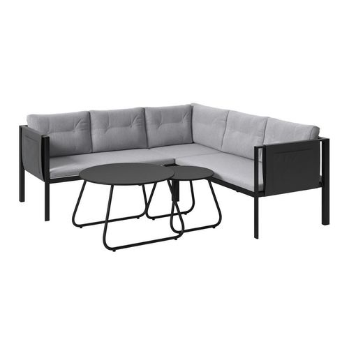 Ambia Garden Loungegarnitur , Grau, Schwarz , Metall, Textil , 5-teilig , Füllung: Schaumstoff,Polyester , 186.5x186.5 cm , Loungemöbel,