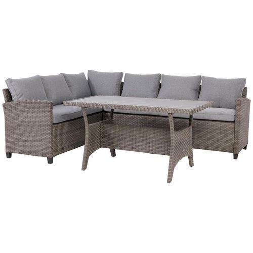 Ambia Garden Loungegarnitur , Grau , Metall, Kunststoff, Textil , 3-teilig , 234x178 cm , UV-beständig , Loungemöbel, Loungemöbel-Sets