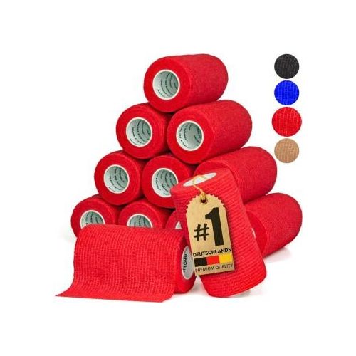 HUND IST KÖNIG Verband selbstklebend, Selbstklebende Bandage für Mensch & Tier (12 Stk) rot 10 cm, 47 m