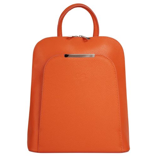 Cityrucksack CLUTY, Gr. B/H/T: 32cm x 28cm x 12cm, onesize, orange, Rindsleder, Leder, Strukturmuster, casual, Rucksäcke, echt Leder, Made in Italy
