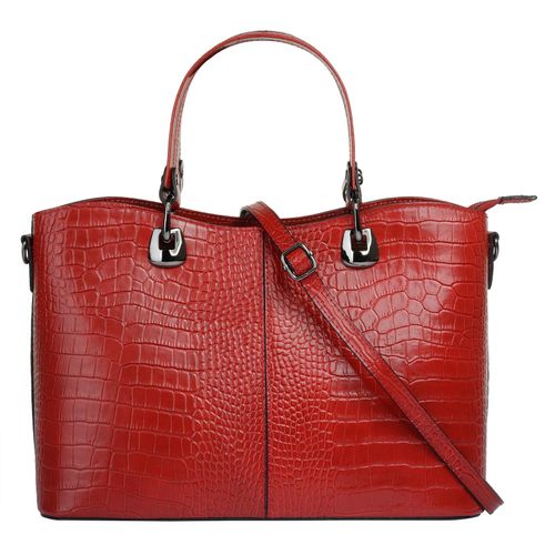 Henkeltasche CLUTY, Damen, Gr. B/H/T: 32cm x 22cm x 11cm onesize, rot, Leder, Reptilienprägung, Taschen, echt Leder, Made in Italy