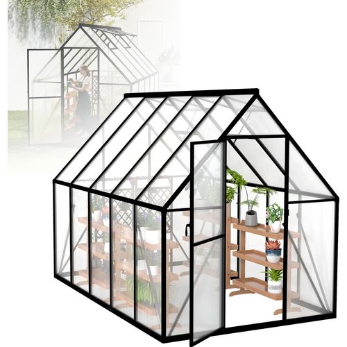 LZQ Gewächshaus Aluminium für den Garten, Mit 6 cm dickeres Fundament, 280×180×195 cm cm als Treibhaus Gartenhaus Winterfest Aufzucht Tomatenhaus Frühbeet und Pflanzenhaus