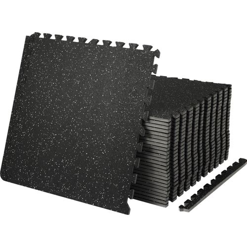 EVA-Schaum-Fußmatten, Fitnessstudio-Bodenbelag-Set, 61 x 61 cm, Schwarz, 25-teiliges Rutschfeste Ineinandergreifende Puzzle-Fliesen-Schutzboden Set für den Haushalt, Training, Garage
