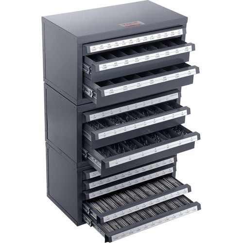 Bohrer-Spenderschrank, 3-teilig, drei Schubladen für 1/16