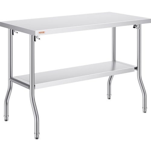 Arbeitstisch Küche, 1220 x 610 x 850 mm Arbeitstisch Gastro 2-lagiger Zubereitungstisch Edelstahl Gastro Tisch, Essenszubereitung Gewerbe Küchentisch Lebensmittel Küchentisch Edelstahltisch