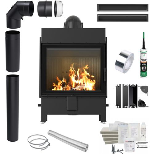 Kamin LUCY 15 kW Ø200 SCHWARZ TERMOTEC Einbauset mit Schließung