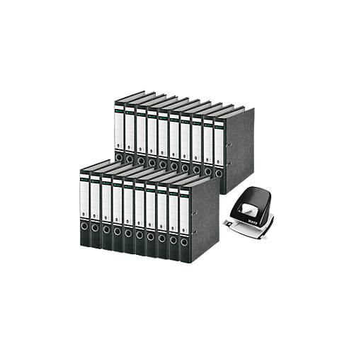 Ordner Leitz 1050, Rückenbreite 52 mm, 20 Stück + Locher Leitz 5008, 3 mm/30 Blatt, schwarz