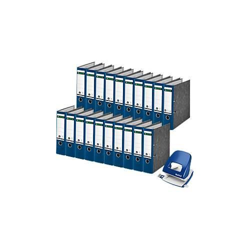 Sparset Leitz® Ordner 1080, 80 mm, 20 Stück + Gratis Leitz® Locher NeXXt Serie 5008, blau