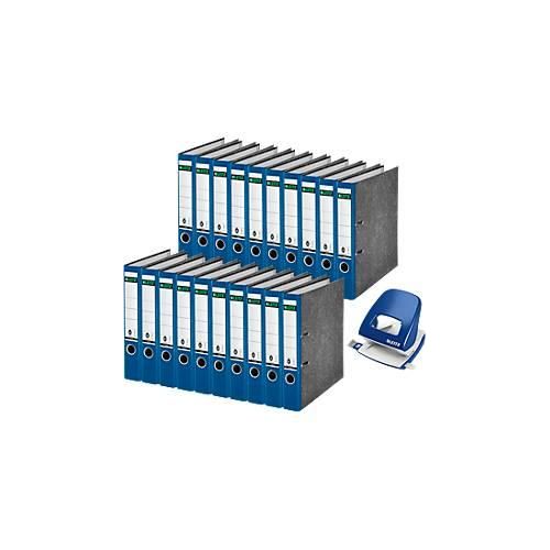 Ordner Leitz 1050, Rückenbreite 52 mm, 20 Stück + Locher Leitz 5008, 3 mm/30 Blatt, blau