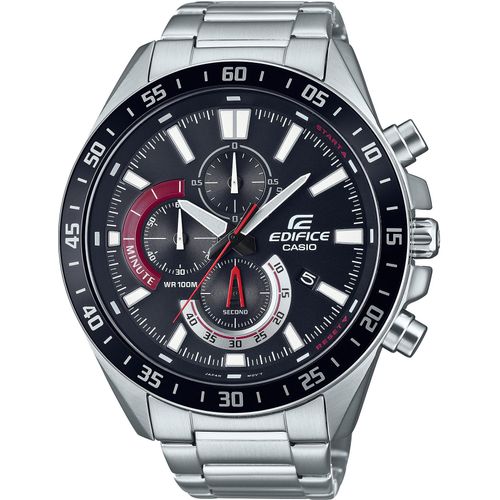 Chronograph CASIO EDIFICE, silber (edelstahlfarben, schwarz, rot), Armbanduhren, Herren, Quarzuhr, Armbanduhr,Herrenuhr, Edelstahlarmband,bis 10bar wasserdicht