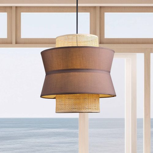 Hängelampe Rika Double, Ø 35 cm, grau/naturfarben, Stoff