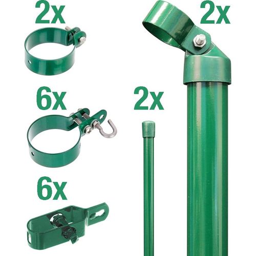Alberts Zaunanschluss-Set Wellengittertor an Maschendrahtzaun | Set,2s | grün| zum Einbetonieren | Torpfosten-Ø: 76 mm | Zaunhöhe: 2000 mm