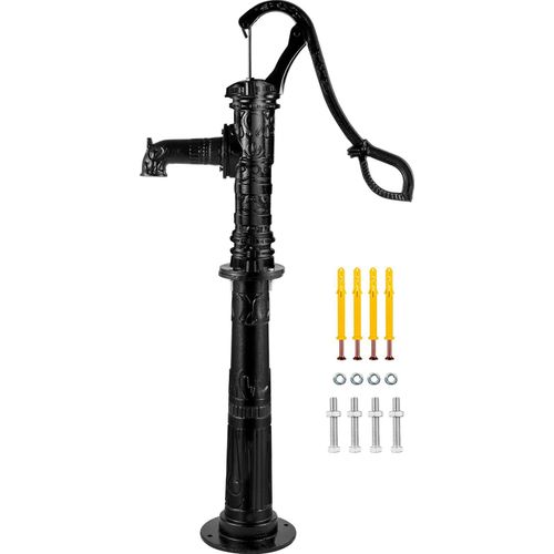 Schwengelpumpe Gusseisen Gartenpumpe 40x15x68cm Wasserpumpe mit 67cm Pumpenständer Handwasserpumpe Nostalgie Handschwengelpumpe Schwarz ideal als Dekoration für Familienteiche Höfe und Gärten